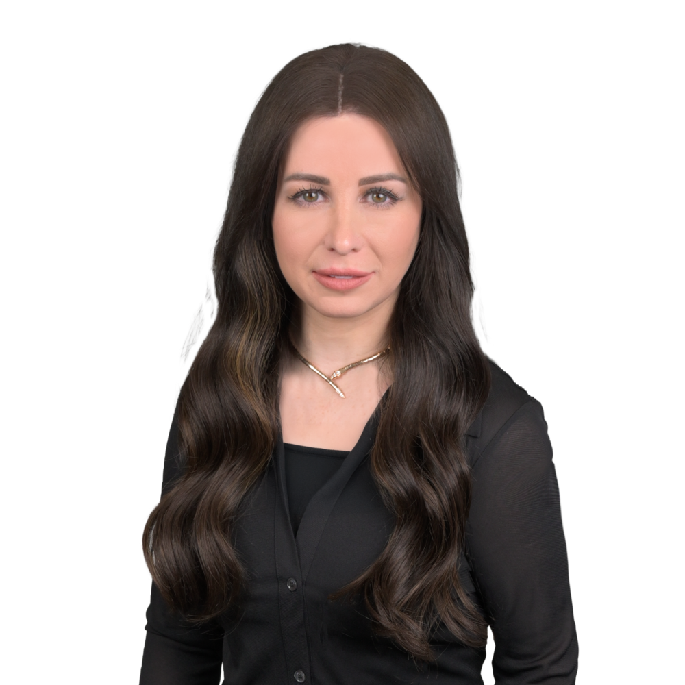 a woman in black suit